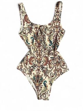 Women’s Paisley Multicolor Open Back Tie Front One Piece Swimsuit Size Medium